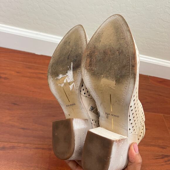 Dolce Vita Cream Whitewash Block Heel Almond Toe Perforated Booties Womens 8 - Picture 3 of 14